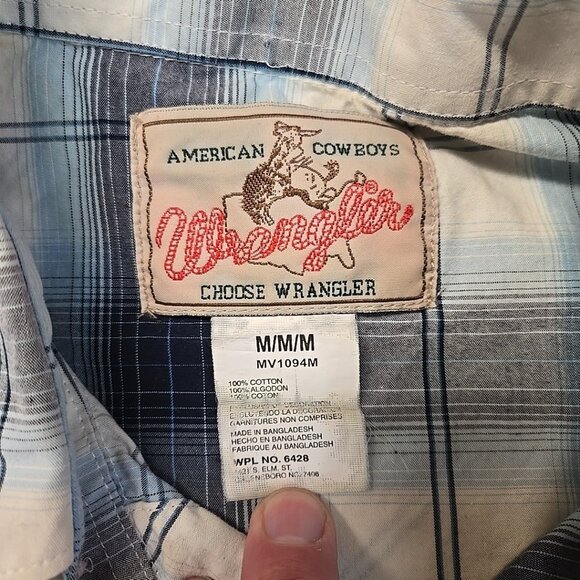 Wrangler Sawtooth Shirt Mens Size Medium Blue Plaid Western Pearl Snap Cowboy - Picture 7 of 8